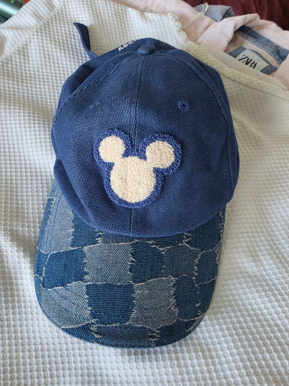 Mickey Mouse Denim Patchwork Baseball Hat Blue One Size Authentic